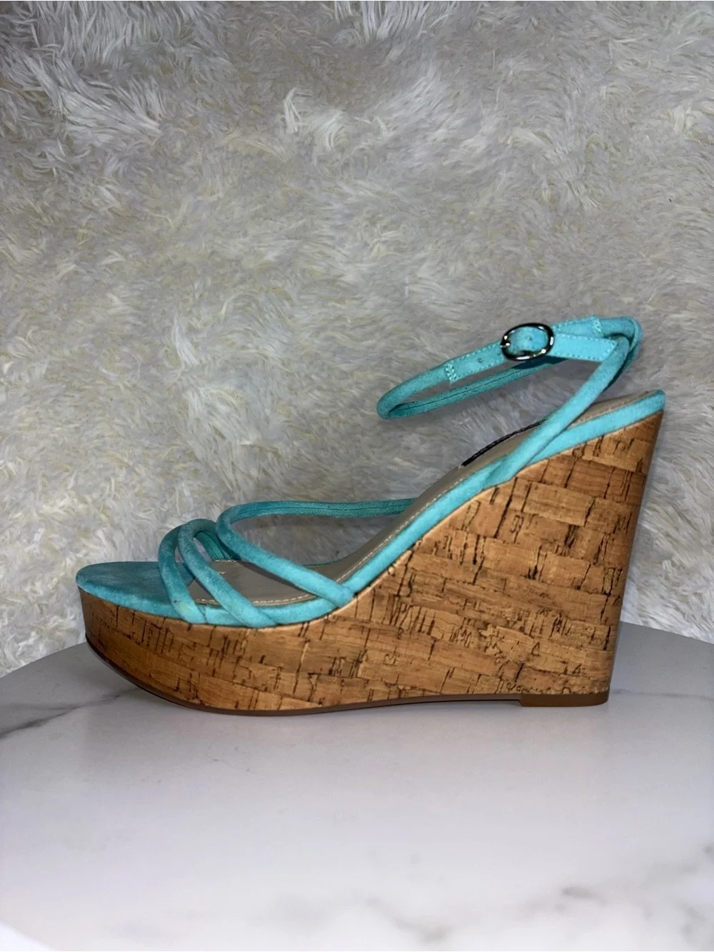 Turquoise Cork Wedge Sandal - Women's Strappy Platform